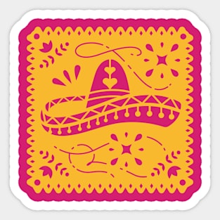 Colorful Papel Picado Banner with Sombrero Sticker